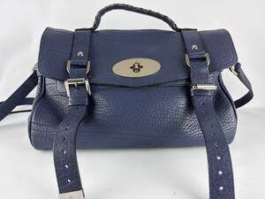 Mulberry Alexa Indigo Blue Shrunken Calf Satchel Silver Hardware Crossbody